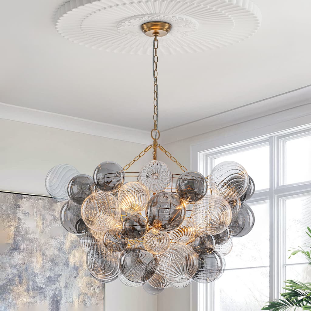 Glam 8-Light Textured Swirl and Smoked Glass Bubble Living Chandelier - 32.7 in