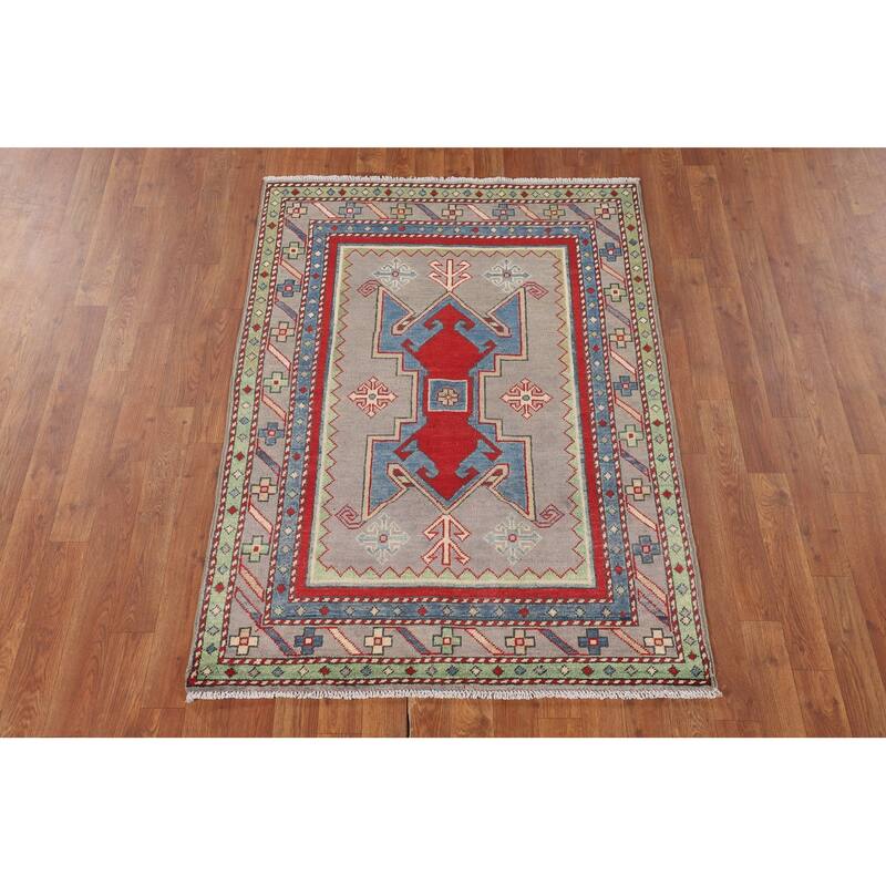 Kazak Foyer Rug Handmade Traditional Grey Wool Carpet - 3'4" x 4'9"