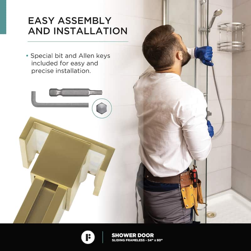 Fine Fixtures Frameless Clear Sliding Bathroom Shower Door