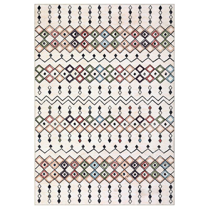 Garvee Boho Area Rug Geometric Printed Faux Wool Soft Floor Cover