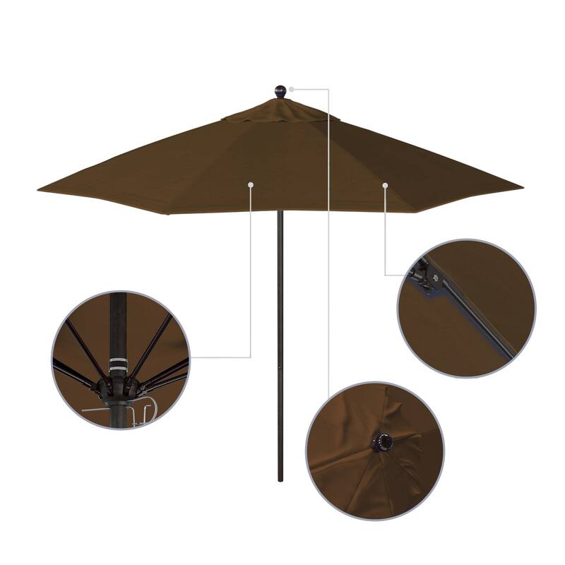 California Umbrella 9' Rd. Aluminum Frame, Fiberglass Rib Market Umbrella, Push Open, Bronze Finish, Pacifica Fabric