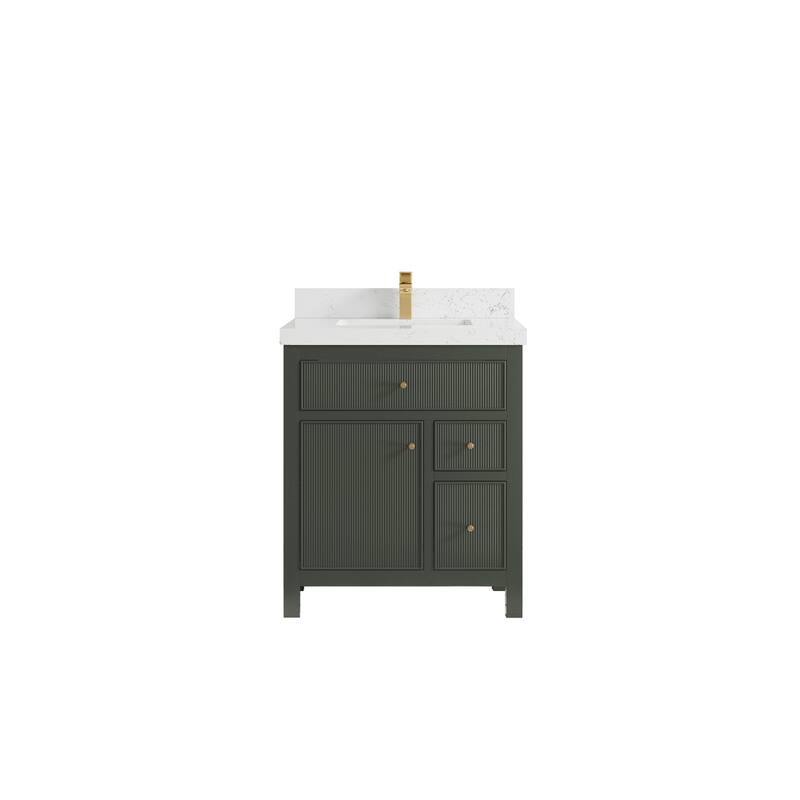 Willow Collections 30 in W x 22 in D Sonoma Free Standing Reeded Single Sink Bathroom Vanity with Countertop - 2" Empira White - Pewter Green