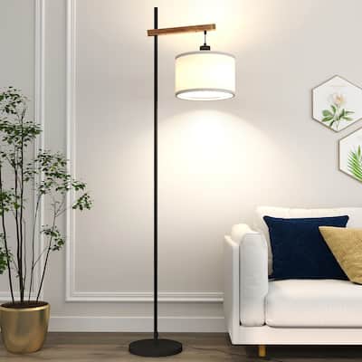 61" Wood Arched Floor Lamp With Pedal Switch