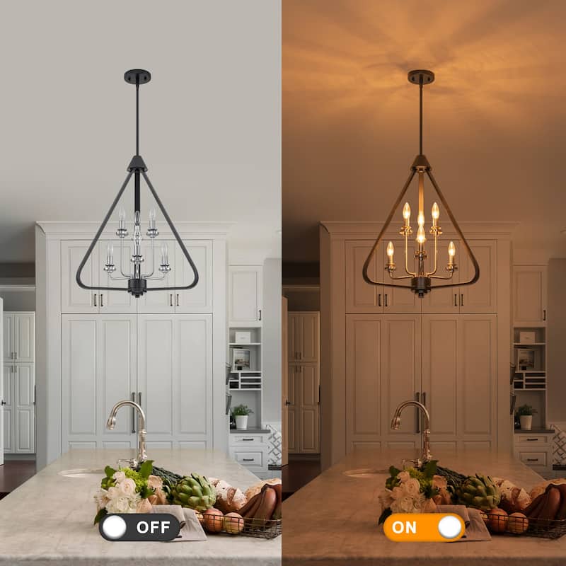 Industrial 6-Light Black & Nickel Tiered Pendant Chandelier Fixture - Dia.20.87-in