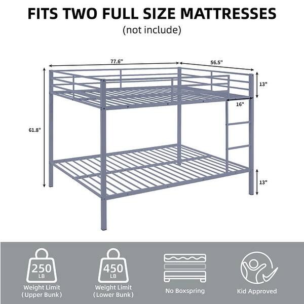 dimension image slide 1 of 2, Heavy Duty Metal Bunk Bed, Built-In Ladder, Safety Rails, No Boxspring