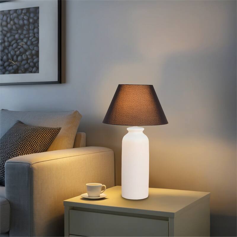 28 in. Nordic Ceramic Table Lamp with Sandblasting and Linen Shade for Living Room, Bedroom, Dining Room