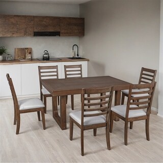 7 Piece Wood Extendable Dining Table Set with 6 Upholstered Chairs ...