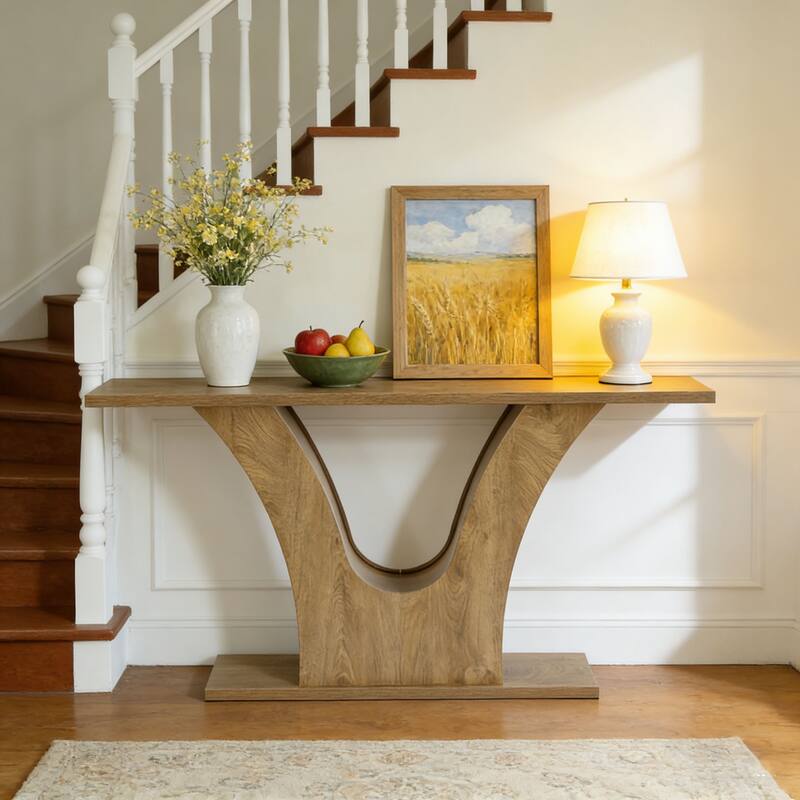 63-Inch Entryway Console Table with Curved U-shaped Base