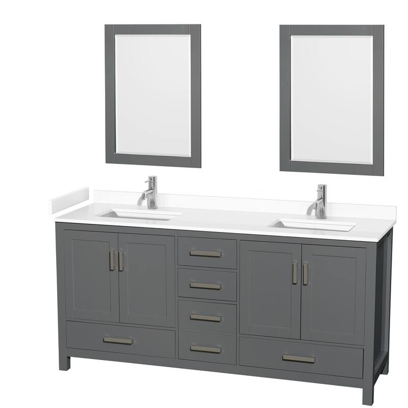 Wyndham Collection Sheffield 72" Double Bathroom Vanity, Carrara - Dark Gray / White Cultured Marble Top / Brushed