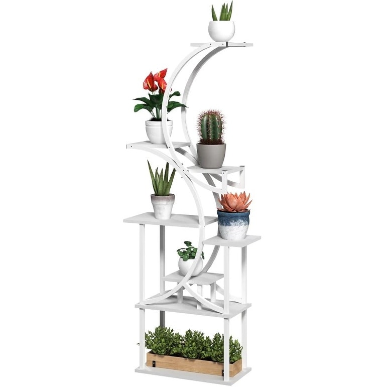White S-Shaped Plant Stand, 8 Tier Plant Shelf, Corner Plant Rack