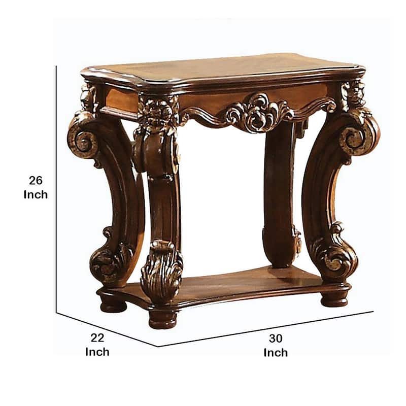 Royal Designed Wooden Side Table with Intricately Carved Body, Brown