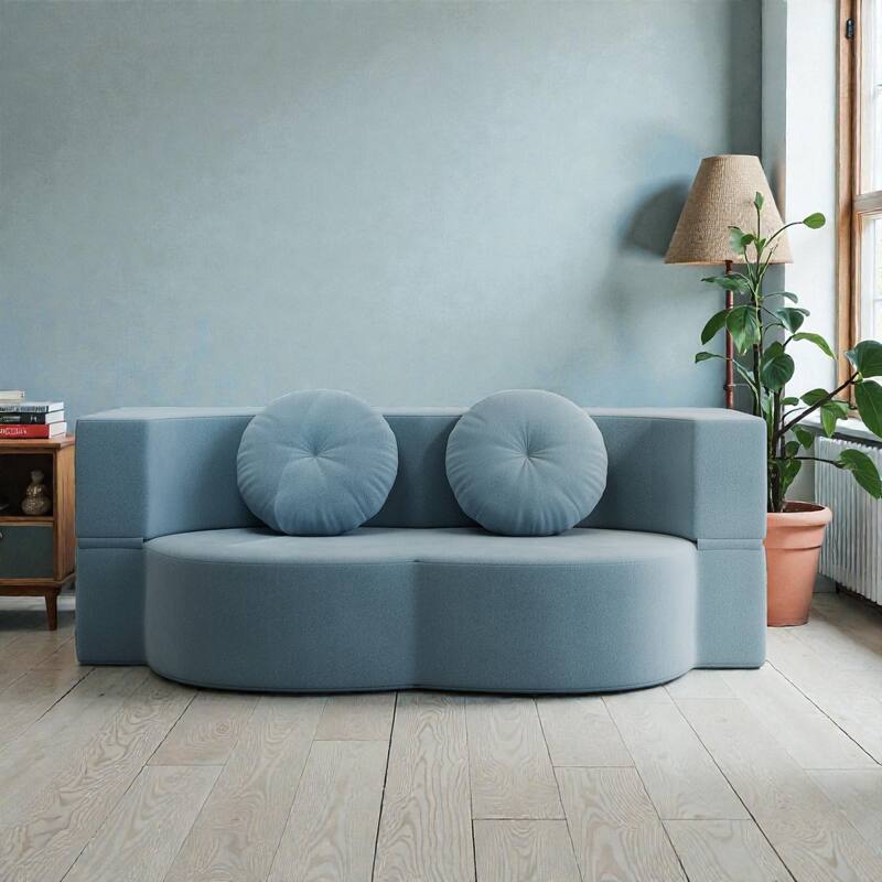 Convertible Floor Sofa Bed with 2 Pillows, Plush Corduroy Foam-Filled Folding Mattress, Full Size Sleeper, No Assembly Needed