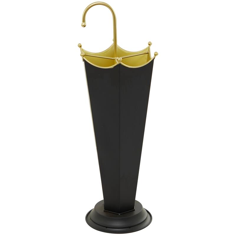 Black Metal Abstract Umbrella Stand with Gold Handle - 10"W, 27"H