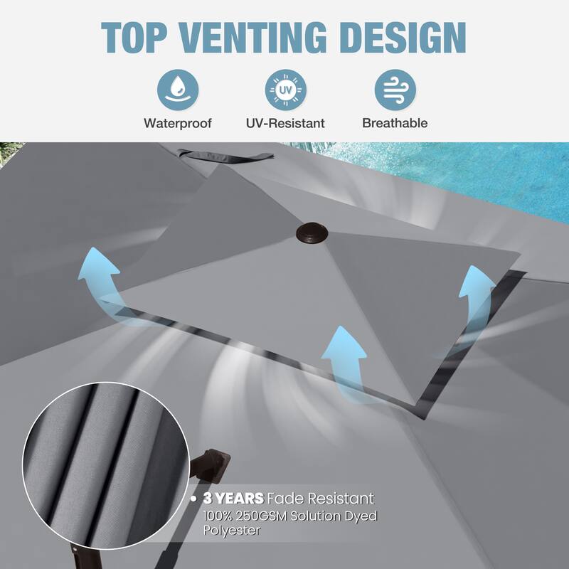 VredHom Outdoor 10x13 Ft Patio Dual Wind Vent Offset Cantilever Umbrella