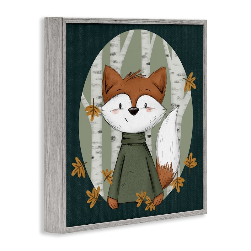Stupell Autumnal Fox & Birch Trees Framed Giclee Art Design By Sarah Hickman