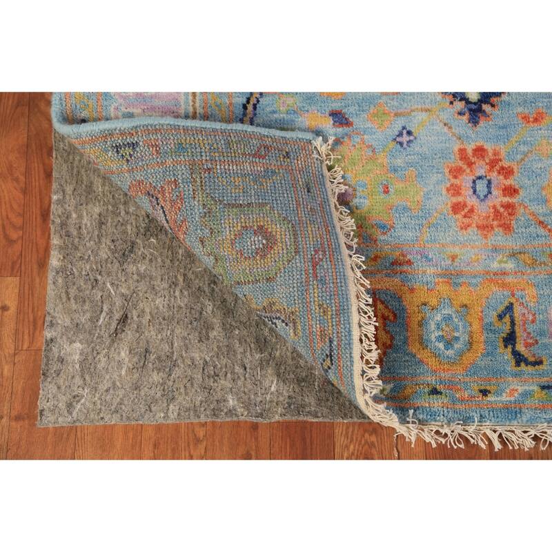 Blue Floral Oushak Oriental Rug Hand-Knotted Wool Carpet - 3'11"x 6'1"