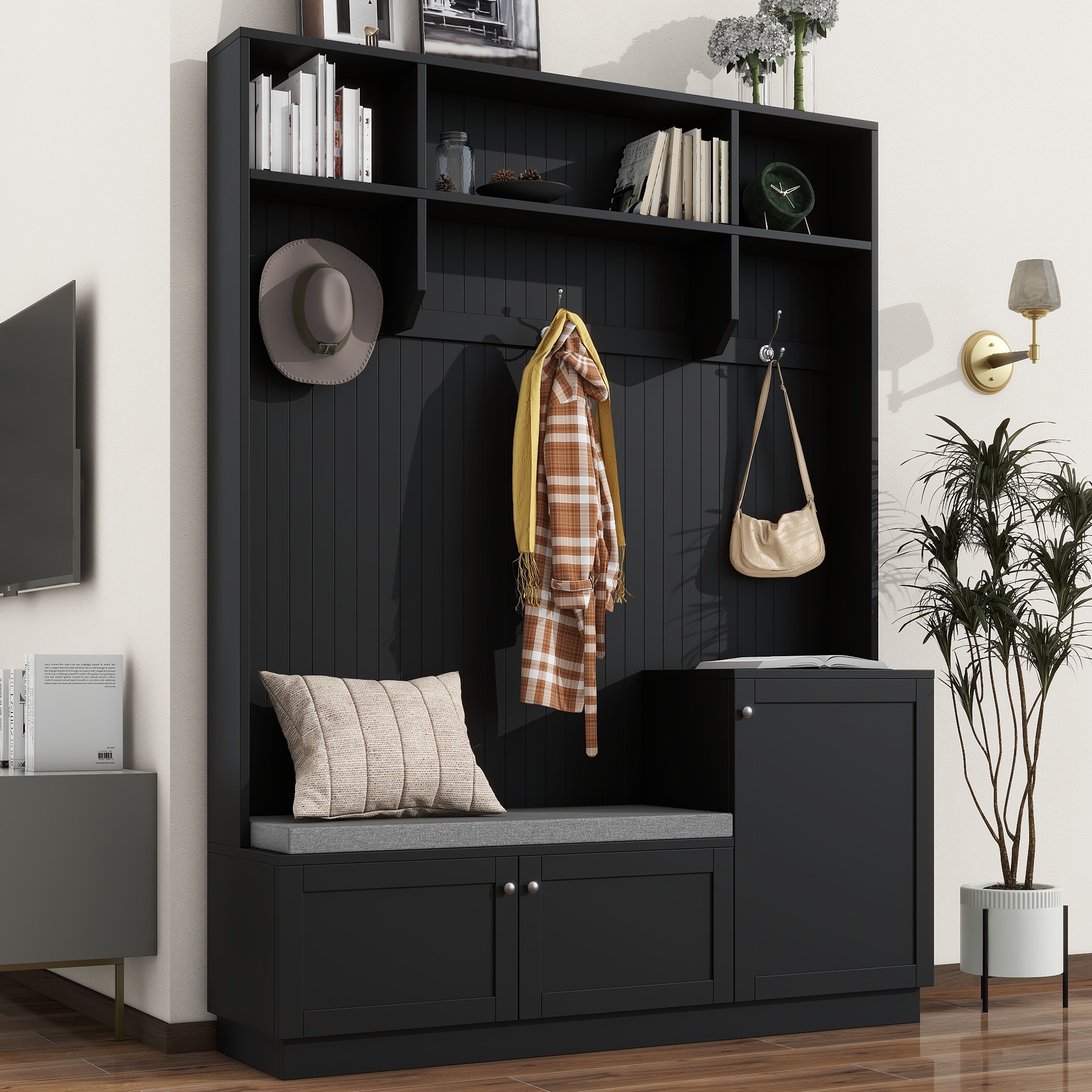 Hallway bench and coat hook shoe storage online