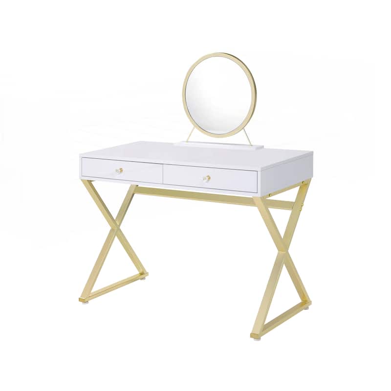 Coleen White & Gold Finish Vanity Desk
