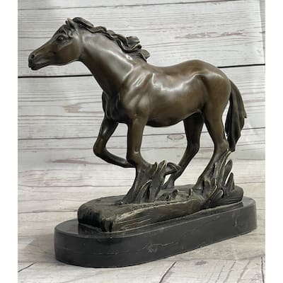 Arabian Imitative Horse In Trotting Running In Field Bronze Statue Sculpture Equestrian Decor Original Art