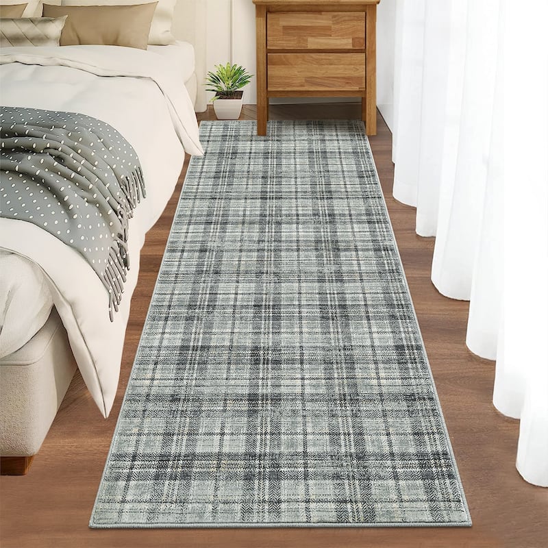 Garvee Earthy Plaid Soft Low Pile Foldable Area Rug