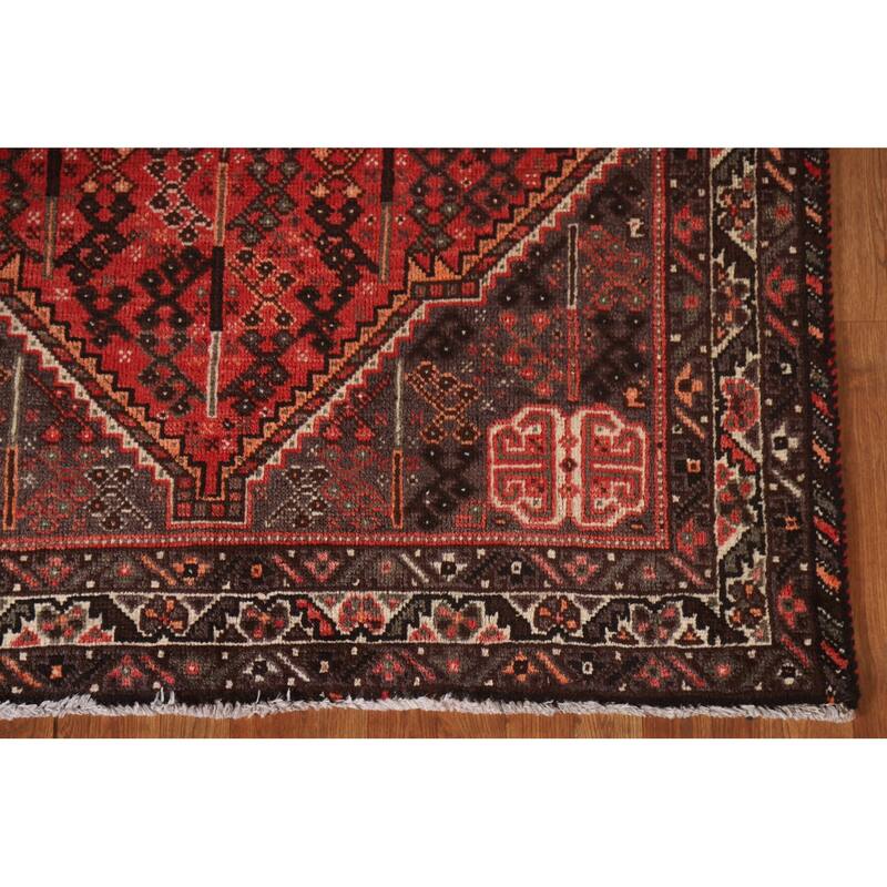 Red Qashqai Persian Vintage Area Rug Handmade Wool Carpet - 5'2"x 7'8"