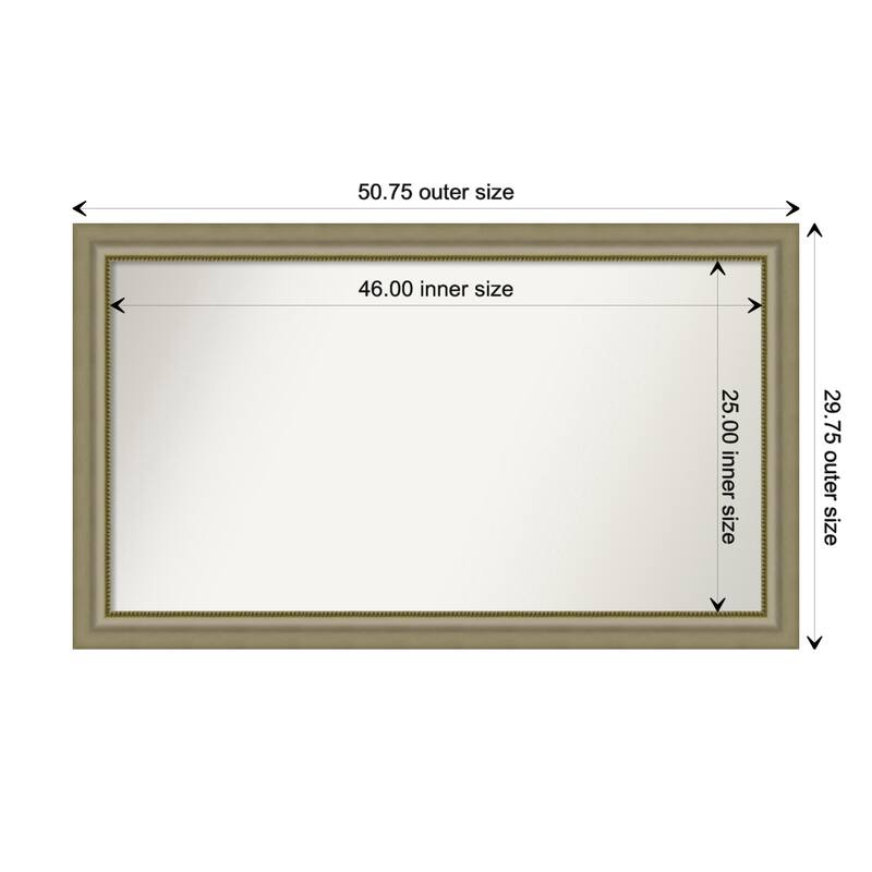 Vegas Silver Framed Non-Beveled Custom Wall Mirror, Bathroom Vanity Mirror - Outer Size: 50.75 x 29.75