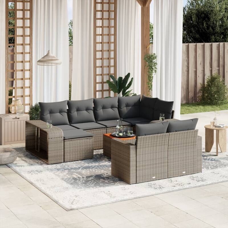 vidaXL Garden Sofa Set Grey Poly Rattan 11-piece set Modular - 24.4 x 25.8 x 27.2 in