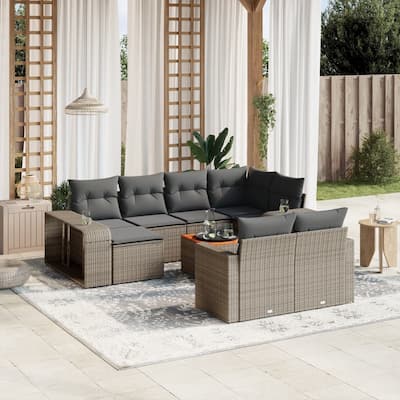 vidaXL Garden Sofa Set Grey Poly Rattan 11-piece set Modular - 24.4 x 25.8 x 27.2 in