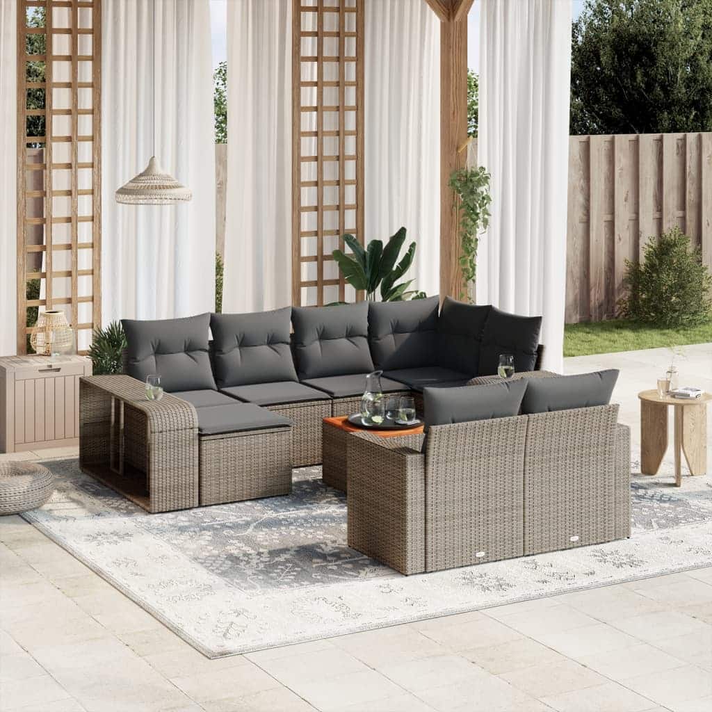 vidaXL Garden Sofa Set Grey Poly Rattan 11-piece set Modular - 24.4 x 25.8 x 27.2 in