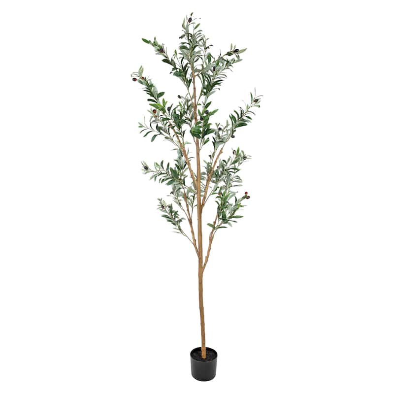 HomeRoots Set Of Two 84" Green Artificial Olive Trees in a Black Pot - 26.00 in. x 84.00 in. x 26.00 in.