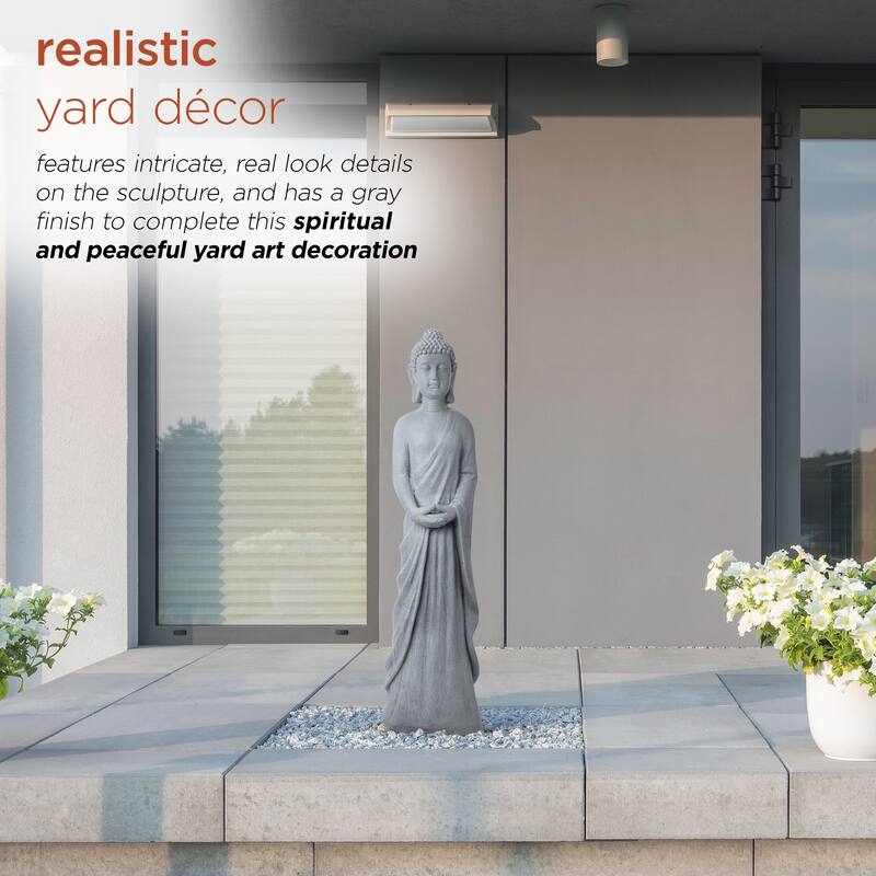 Alpine Corporation 32" Tall Cement Standing Buddha Outdoor Garden Statue, Gray