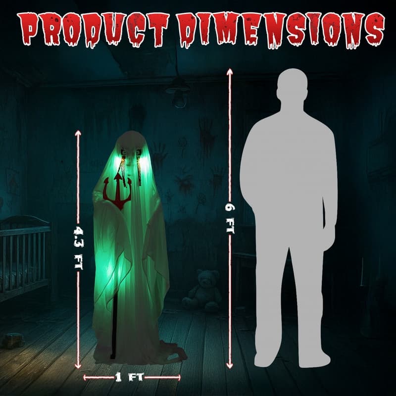 4.3ft Halloween Decorations Outdoor Life Size Animatronics Ghost with Trident