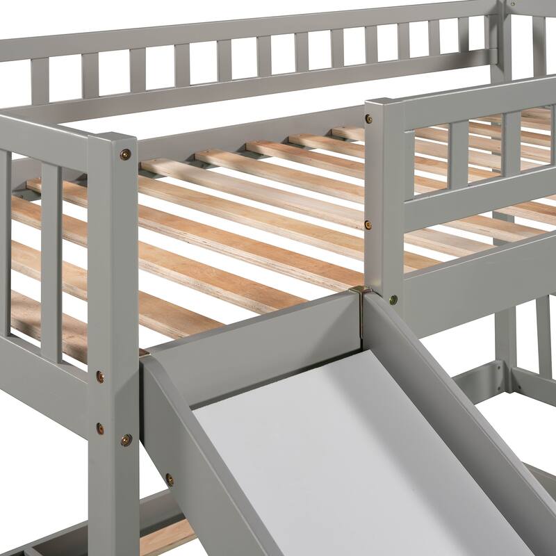 Twin Over Twin Bunk Bed with Stairway, 2 Drawers and Slide