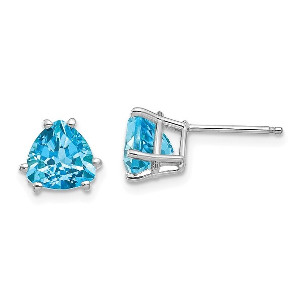 14K White Gold 7mm Trillion Blue Topaz Earrings by Versil. Opens flyout.