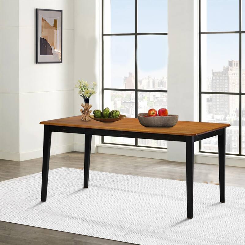 Nova 60 Inch Rectangular Dining Table, Tapered Legs, Rich Oak Brown and Black