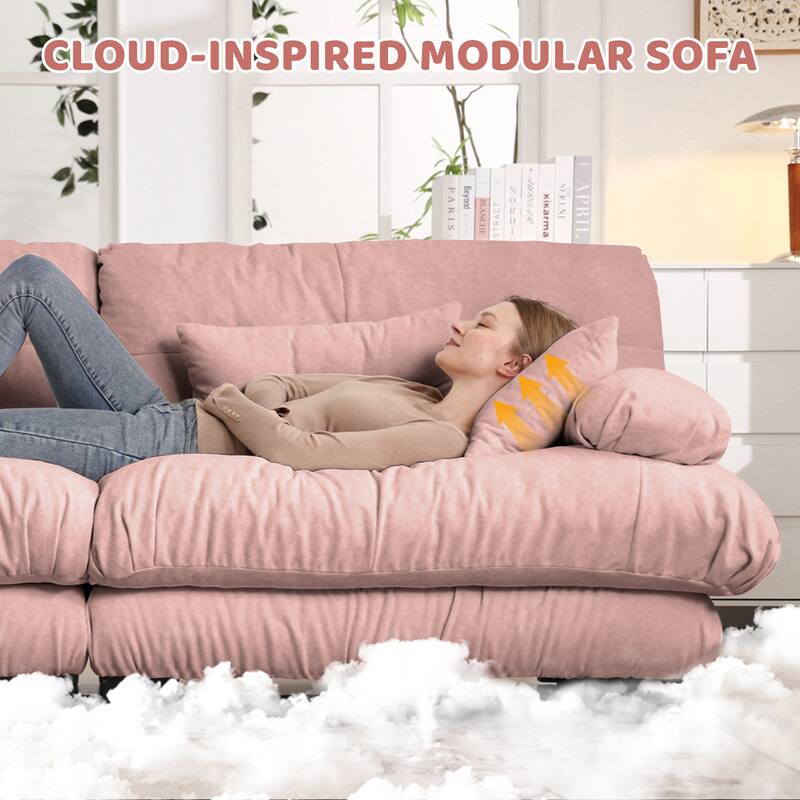 Chenille 2 Seater Sectional Sofa with 2 Lumbar Pillows, Modern Upholstered Loveseat Couch with Movable Ottoman for Living Room