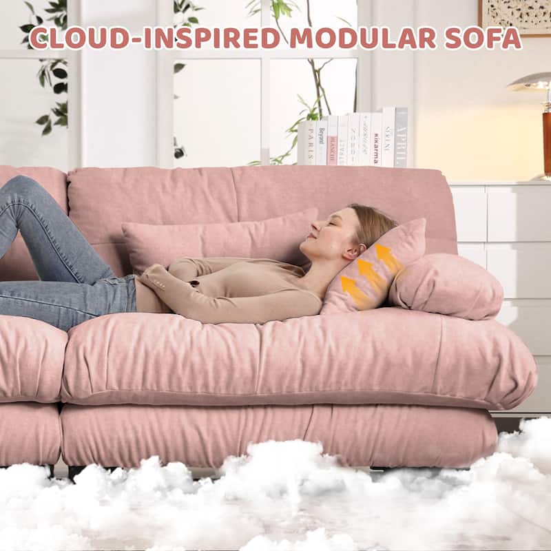GDFStudio - Chenille 4-Seater 173.2" Cloud Modular Sectional Couch with Ottoman