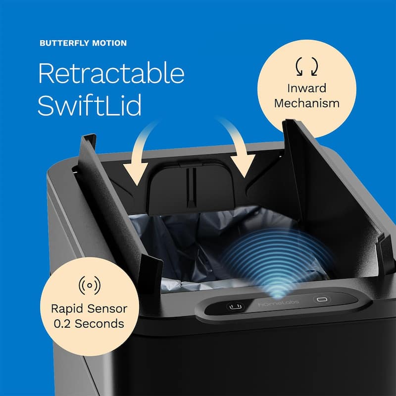 hOmeLabs 13 Gallon Kitchen Trash Can - Retractable Automatic Sensor Butterfly Lid, Easy to Clean, Battery-Operated - Matte Black