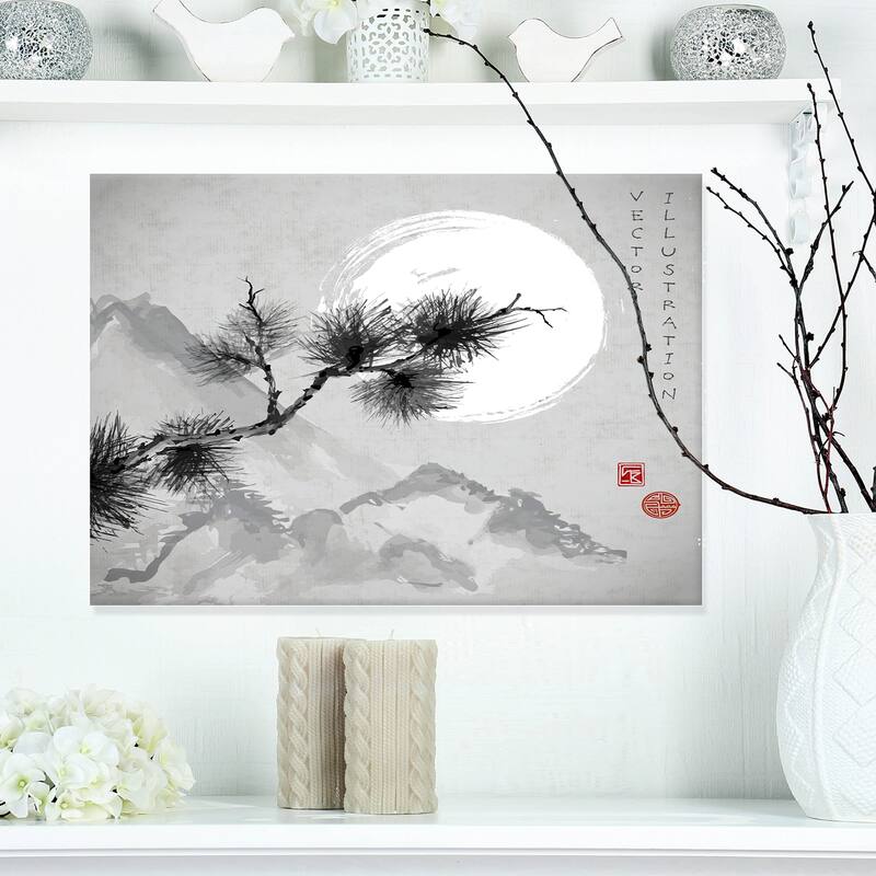 Designart - Pine Tree Branch - Japanese Canvas Art Print - 20 in. wide x 12 in. high