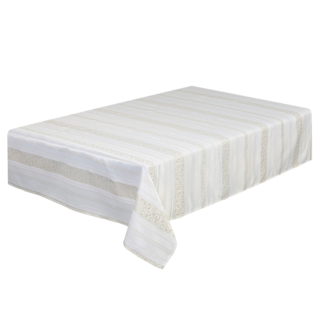 Violet Linen Scroll Striped Pattern Tablecloth