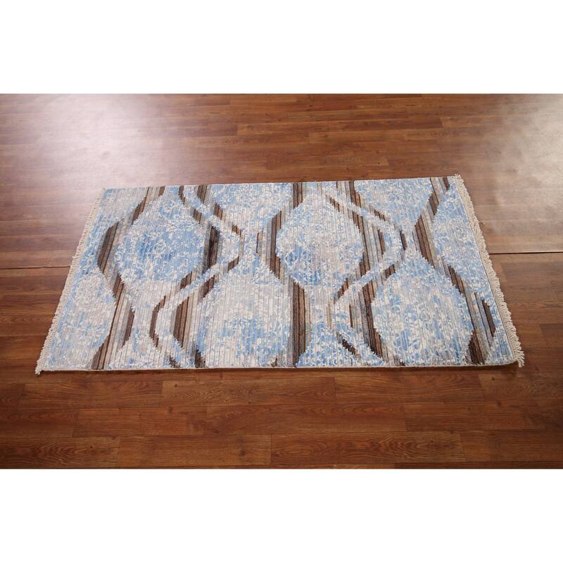Striped Modern Abstract Accent Rug Hand-Knotted Wool Carpet - 2'9" x 5'0"