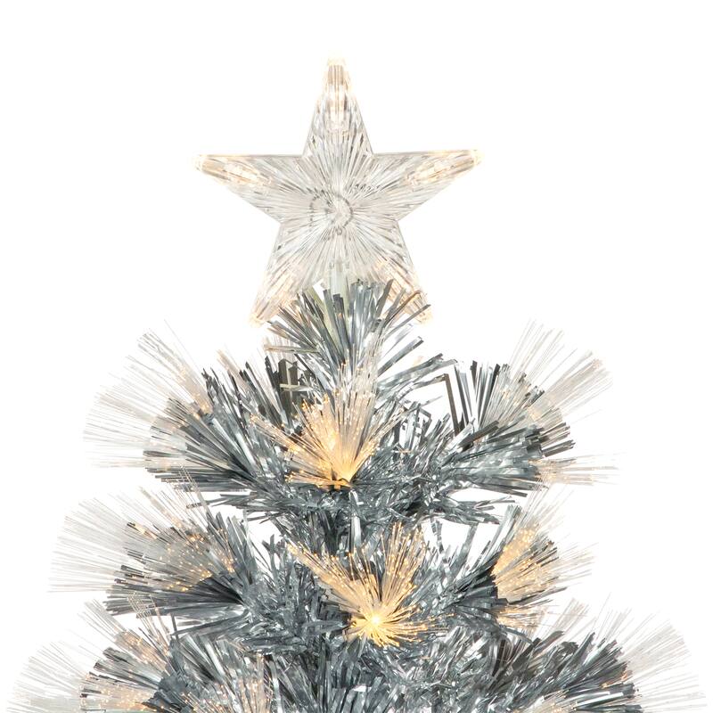 3' Silver Fiber Optic Artificial Christmas Tree, Warm White Lights - 3 Foot