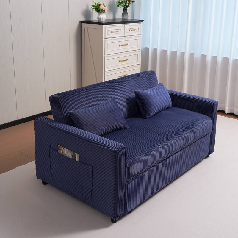 69" Corduroy Sleeper Sofa with Adjustable Backrest & Storage Pocket
