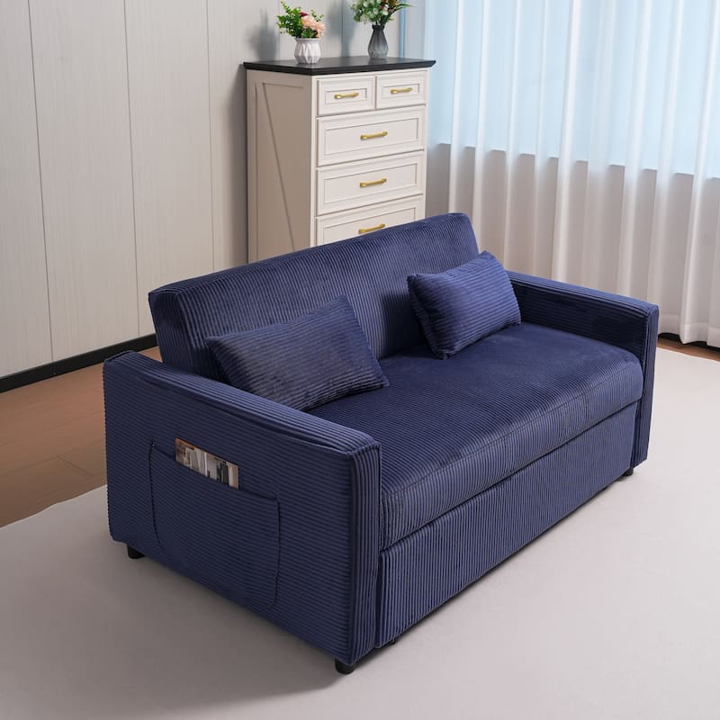 Velvet Sleeper Sofa with Adjustable Backrest, Pull-Out Loveseat Sofa Bed Couch with Storage & Lumbar Pillows