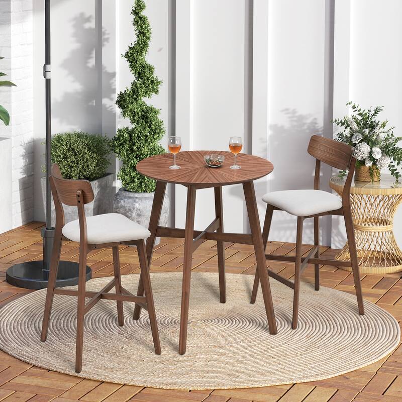 Modern Style 3-Piece Dining Set with Round Counter Height Bar Table and 2 Upholstered Dining Chairs
