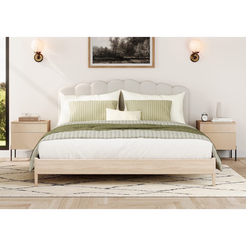 4 Pcs Wood Bedroom Set，Reeded 6 Drawer Dresser and Nightstand Sets, Night Stand Set of 2 with Charging