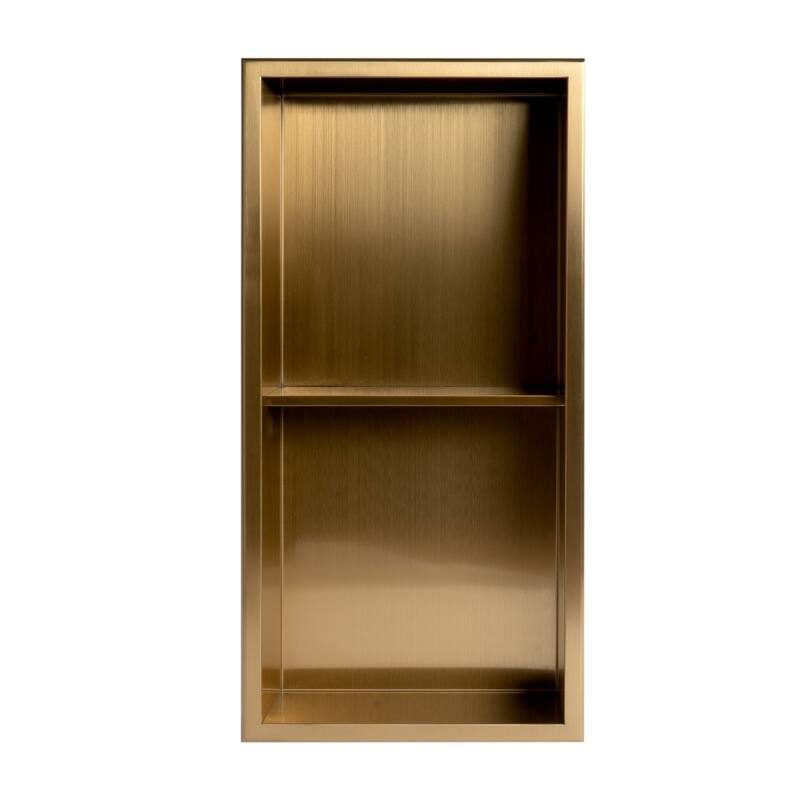 ALFI brand 12" x 24" Brushed Gold PVD Stainless Steel Vertical Double Shelf Shower Niche