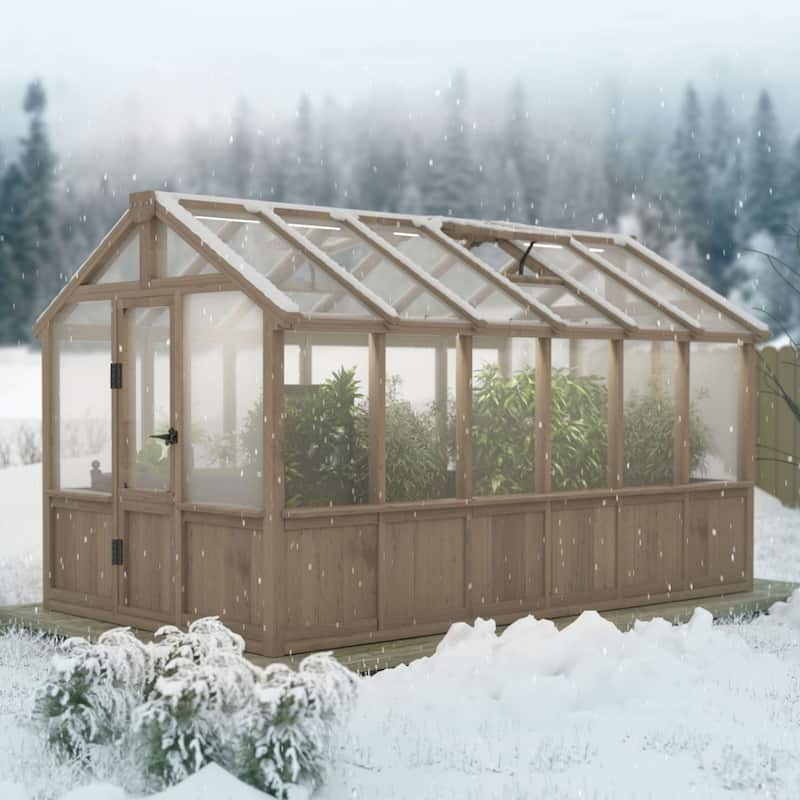 VEIKOUS Walk-in Wooden Greenhouse for Outside, Garden and Backyard, Light Mocha Brown