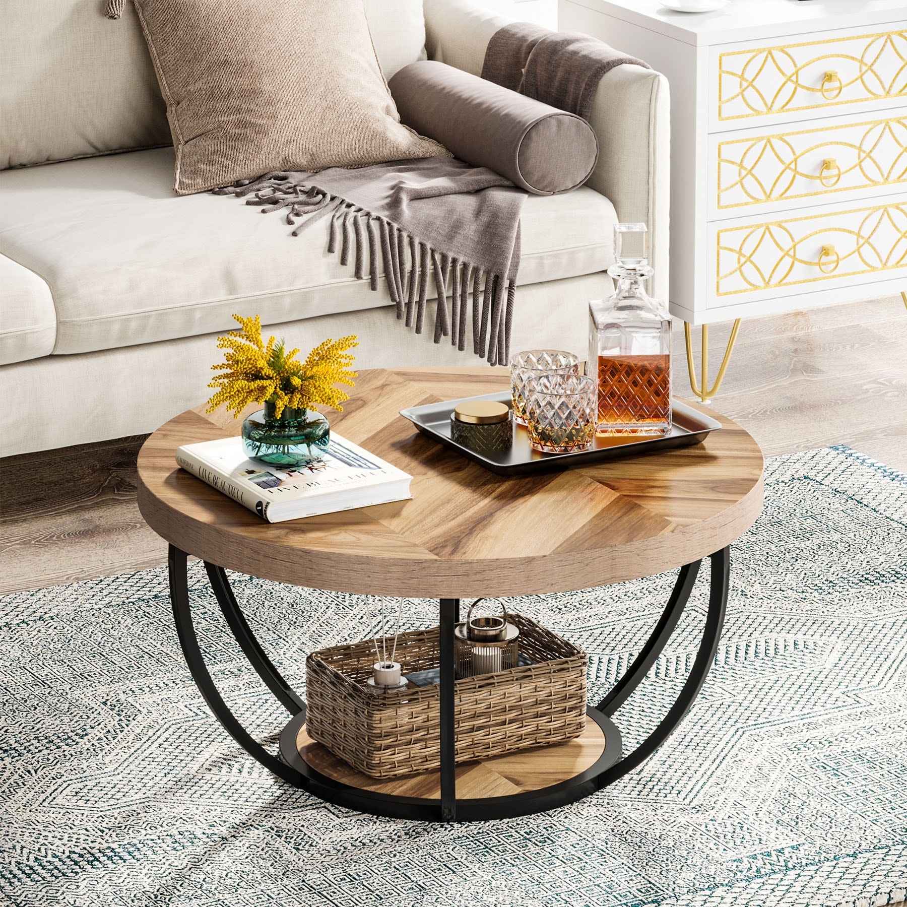 Round Coffee Table, Modern 2-Tier Center Table - On Sale - Bed Round Coffee Table, Modern 2-Tier Center Table - On Sale - Bed