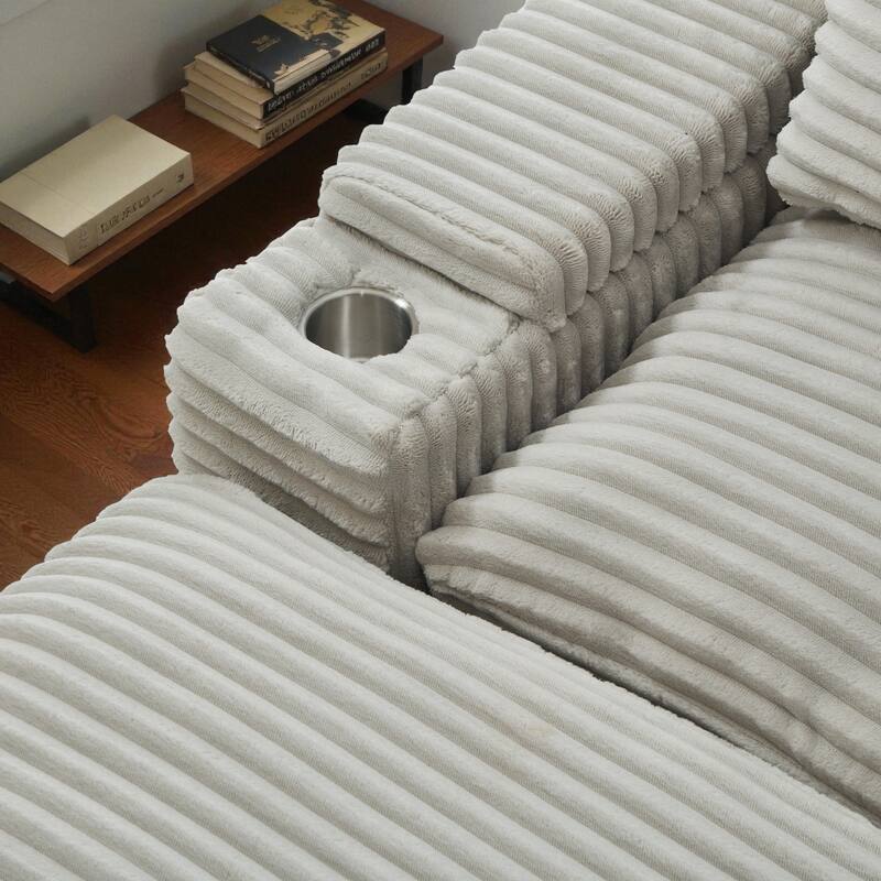 70.9" Convertible Loveseat Sofa Bed with Storage, 2 Ottomans, 4 USB Ports and Cup Holders, Corduroy Sectional for Living Room